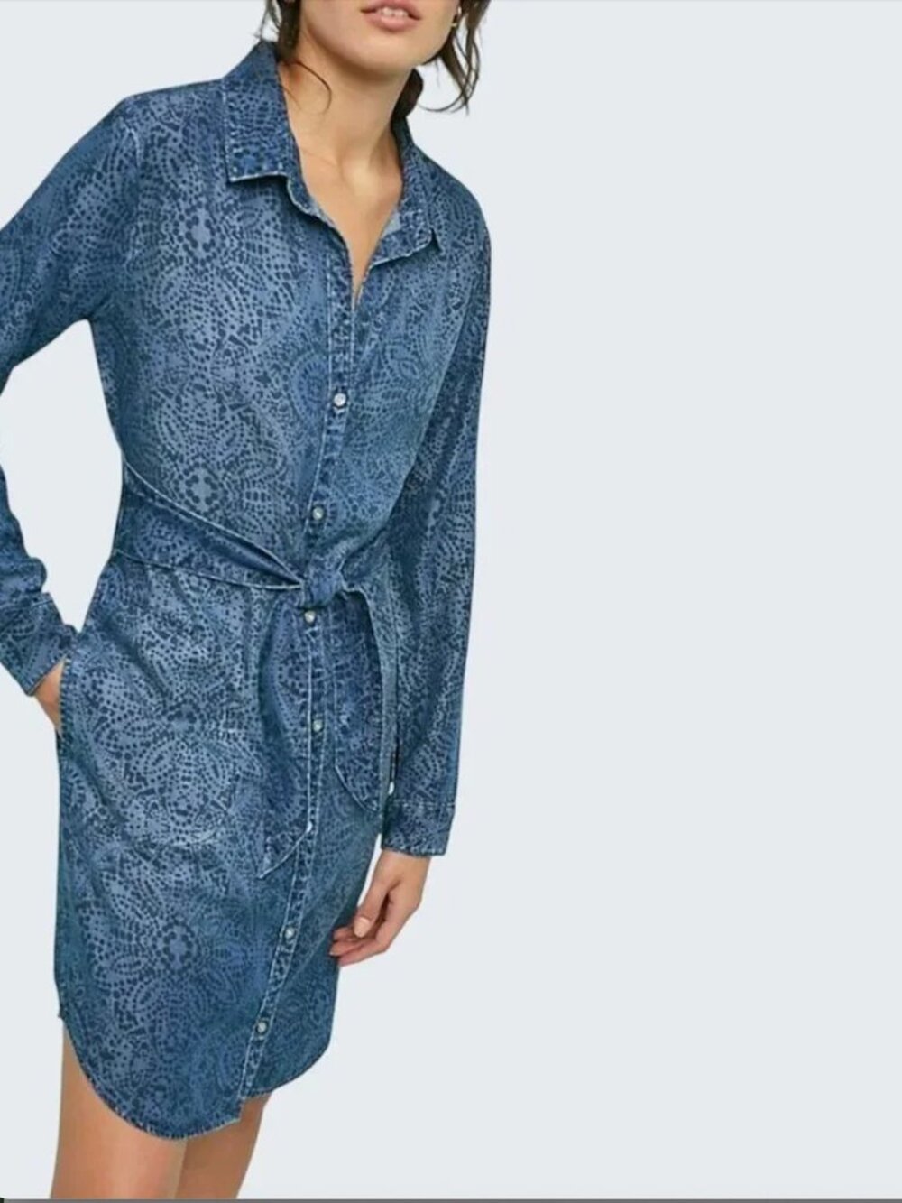 Anthropologie Cloth & Stone Printed Denim Style Shirt Dress